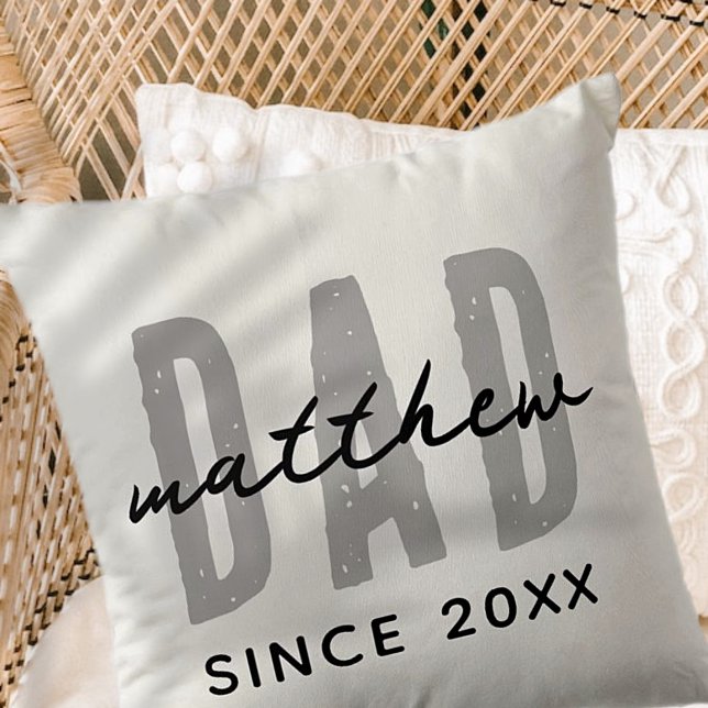 Dad Since 20XX Modern Simple Preppy Throw Pillow (Creator Uploaded)