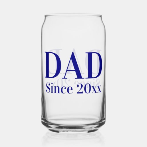 Dad Since 20xx Navy Blue Text Template Can Glass