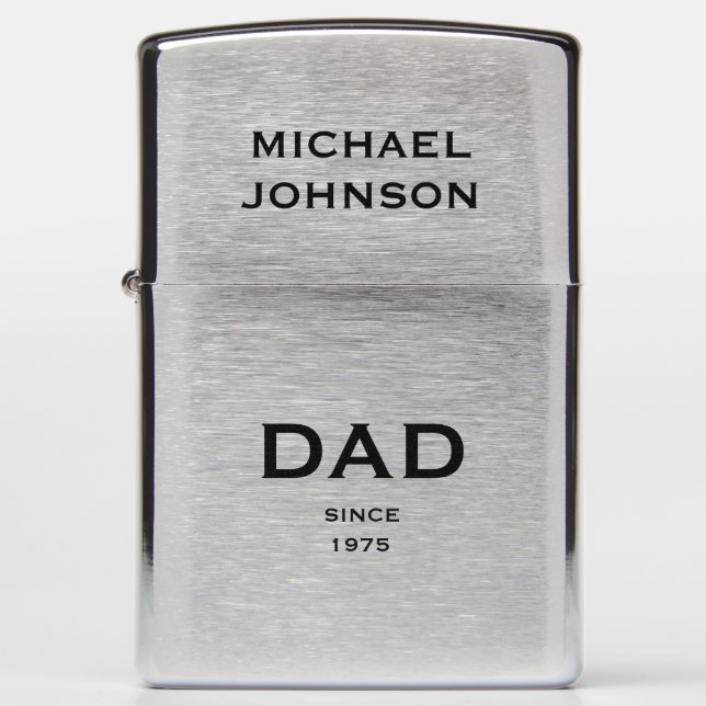 Dad Since Custom Year Name Minimalist Modern Typog Zippo Lighter (Front)