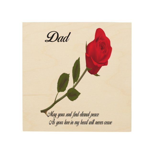 Dad Single Red Rose Wood Wall Art (Front)