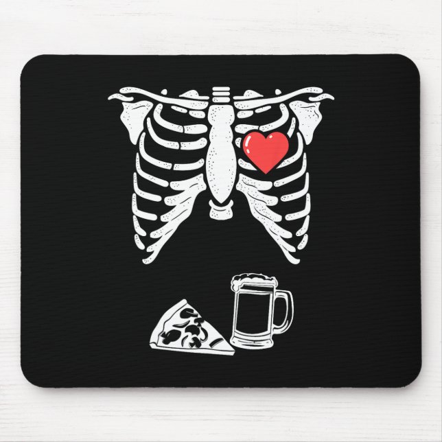 Dad Skeleton Halloween Beer Pizza Fun Pregnancy Co Mouse Pad (Front)