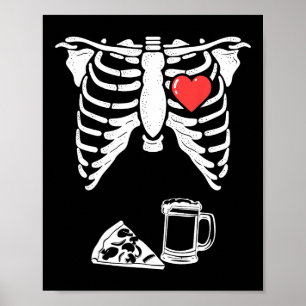 Dad Skeleton Halloween Beer Pizza Fun Pregnancy Co Poster