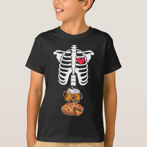 Dad Skeleton Halloween Beer Pizza Funny Pregnancy  T_Shirt