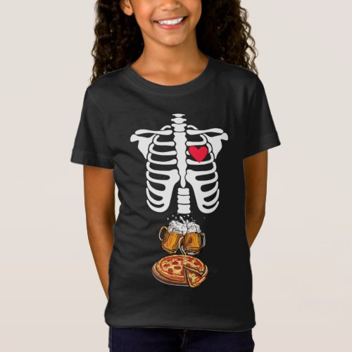 Dad Skeleton Halloween Beer Pizza Funny Pregnancy  T_Shirt