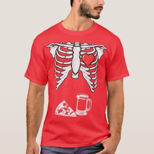 Dad Skeleton Halloween Beer Pizza Funny Pregnancy  T-Shirt