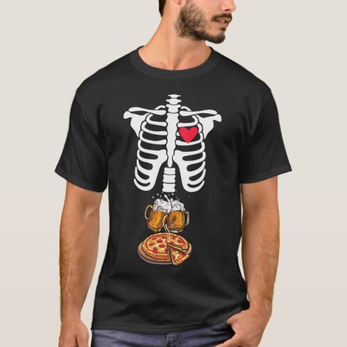Dad Skeleton Halloween Beer Pizza Funny Pregnancy  T_Shirt