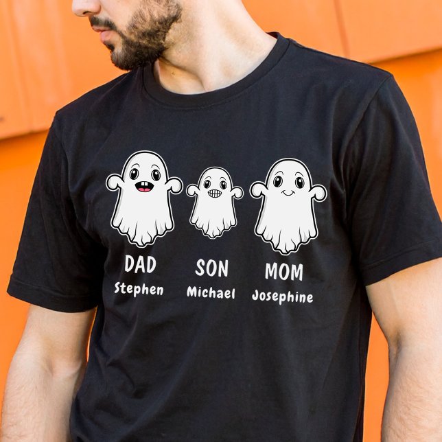 Dad Son And Mom 3 Person Ghost Family Halloween T-Shirt (Disclaimer: This image is a digital mockup.)