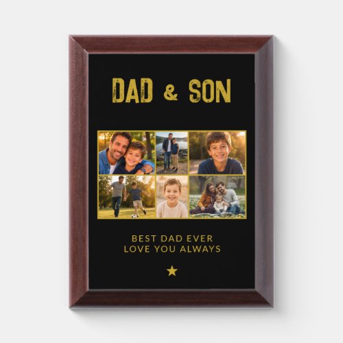Dad & Son Black Gold Family 6 Photo  Award Plaque