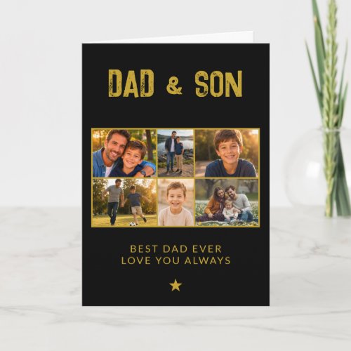 Dad & Son Black Gold Family 6 Photo  Holiday Card