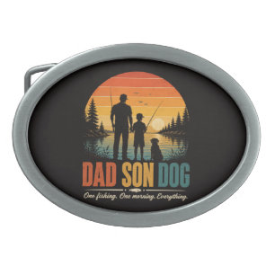 Dad Son Dog Fishing Morning Belt Buckle