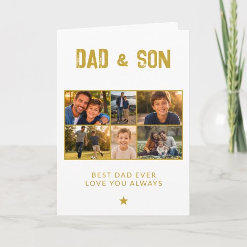 Dad & Son Gold Family 6 Photo  Holiday Card