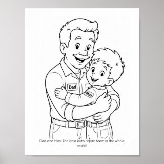 Dad & Son Mechanic Team Coloring Activity Poster