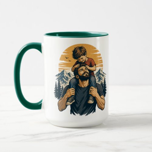 Dad & Son Mountain Adventure Vintage Illustration Mug