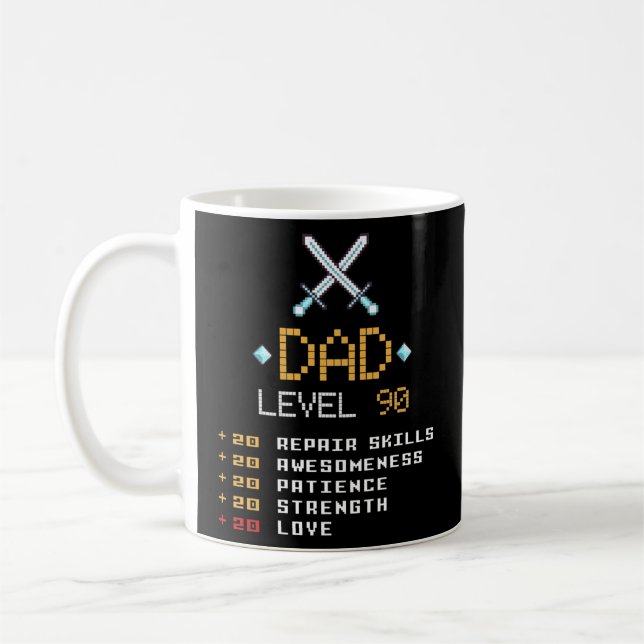 Dad Stats Pixel Arcade Game Character Level 90  Coffee Mug (Left)