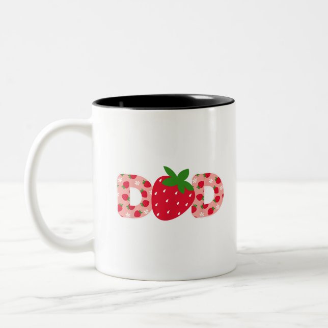 Dad strawberry First Birthday Family  Two-Tone Coffee Mug (Left)