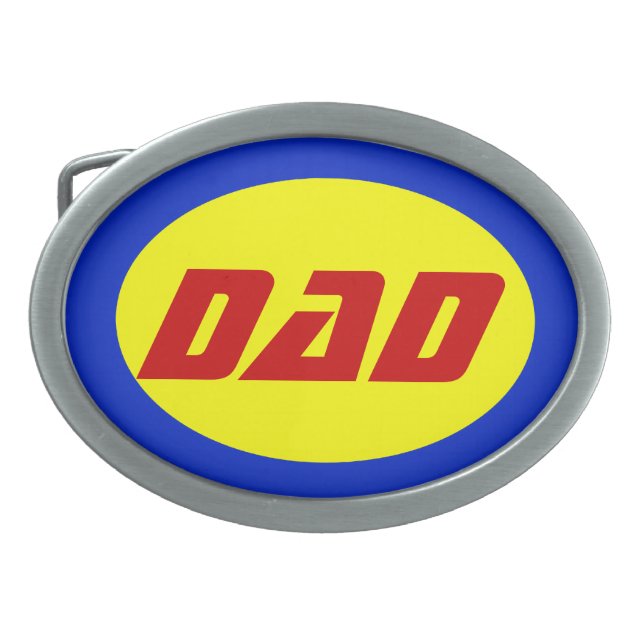 Dad Superhero Belt Buckle, Red/Yellow/Blue (Front)