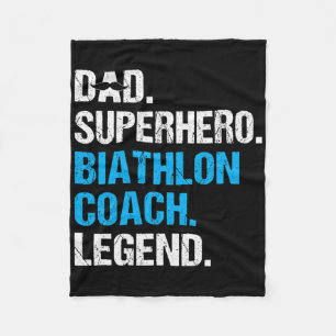 Dad Superhero Biathlon Coach Funny Biathlon Coach Fleece Blanket