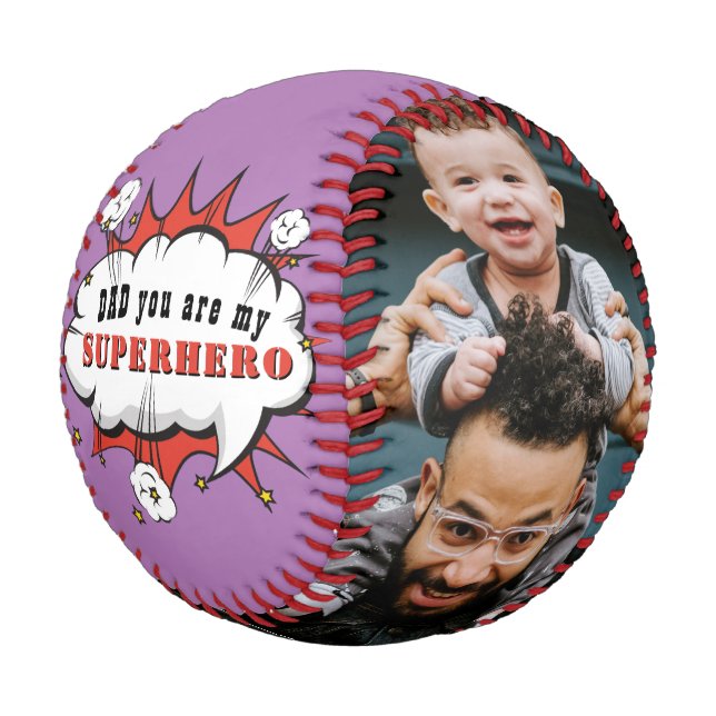 Dad Superhero Cartoon Father`s day 2 Photo Baseball (Angled)
