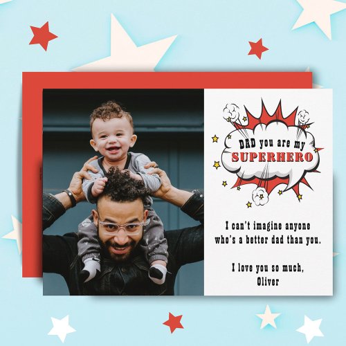 Dad Superhero Cartoon Speech Bubble Fathers day   Holiday Card