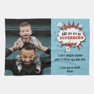 Dad Superhero Cartoon Speech Bubble Father`s day Kitchen Towel