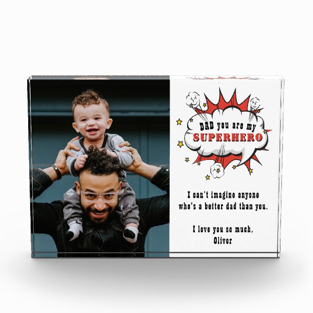 Dad Superhero Cartoon Speech Bubble Father`s day  Photo Block (Front)