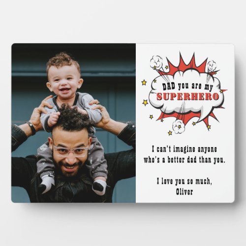 Dad Superhero Cartoon Speech Bubble Father`s day Plaque - Fun Dad Superhero Cartoon Speech Bubble Father`s day Plaque. Add your photo and customize the message. Fun and sweet keepsake gift for the best dad.