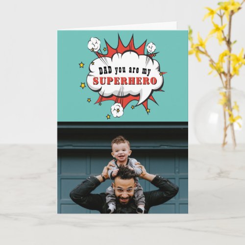 Dad Superhero Cartoon Speech Bubble Fathers day Ca Card