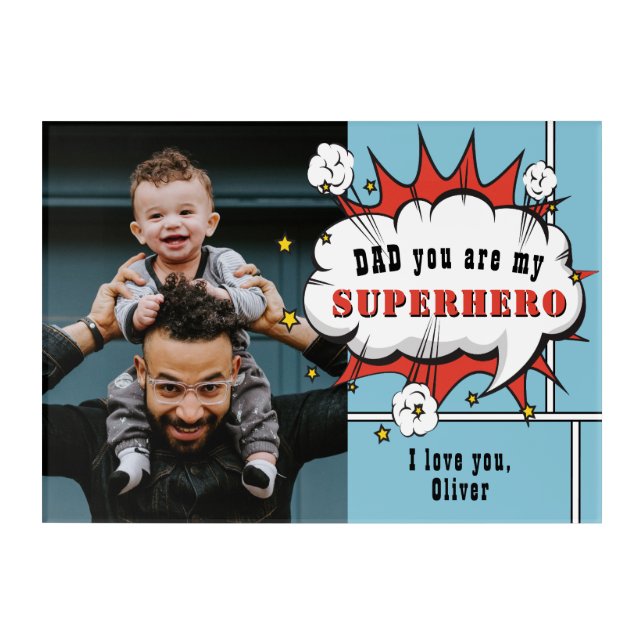 Dad Superhero Comic Speech Bubble Photo  Acrylic Print (Front)