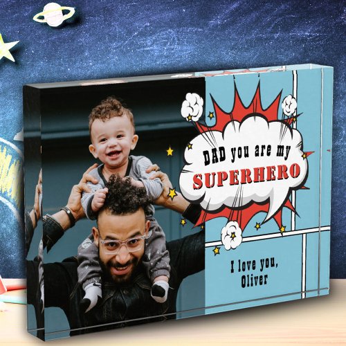 Dad Superhero Comic Speech Bubble Photo Block