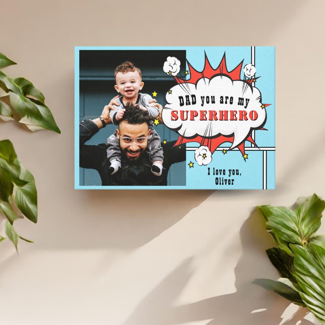 Dad Superhero Comic Speech Bubble Photo Canvas Print (Creator Uploaded)