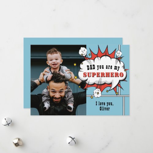Dad Superhero Comic Speech Bubble Photo  Holiday Card