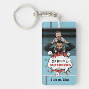 Dad Superhero Comic Speech Bubble Photo Keychain