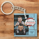 Dad Superhero Comic Speech Bubble Photo Keychain<br><div class="desc">Dad Superhero Comic Speech Bubble Photo Father`s day keychain. Add your photo and customize the message and name. Fun and sweet keepsake for the best dad.</div>