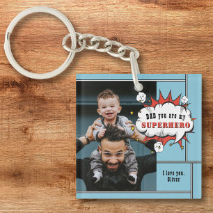 Dad Superhero Comic Speech Bubble Photo Keychain