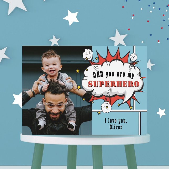 Dad Superhero Comic Speech Bubble Photo  Plaque (Creator Uploaded)