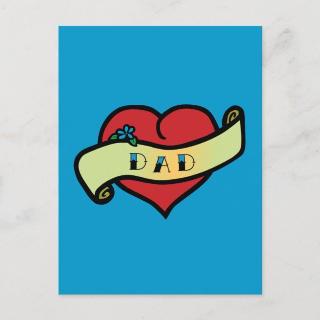 Dad Tattoo Heart Postcard (Front)