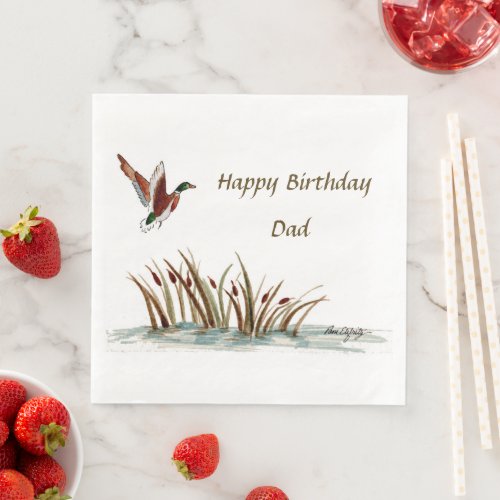 Dad Thanks Mallard Above Cattails A Memory 604a Paper Dinner Napkins