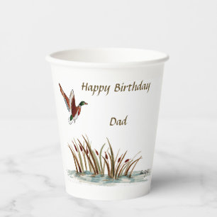 Dad, Thanks Mallard Above Cattails, A Memory Paper Cups