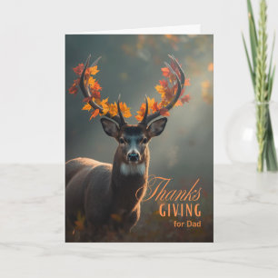 Dad Thanksgiving Deer with Antler Leaves Holiday Card