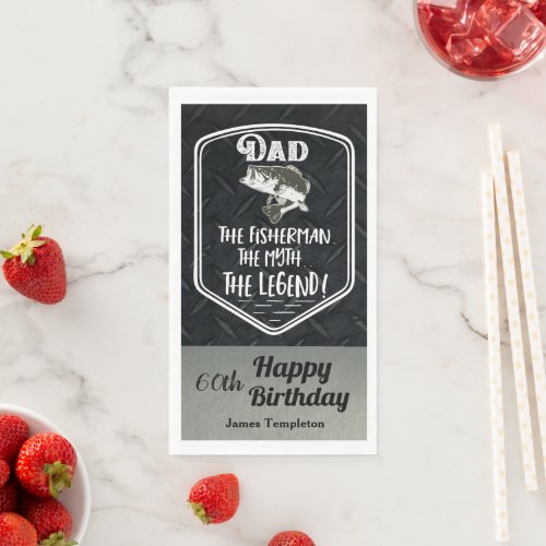 Dad The Bass Fishing Legend 60th Birthday Paper Guest Towels