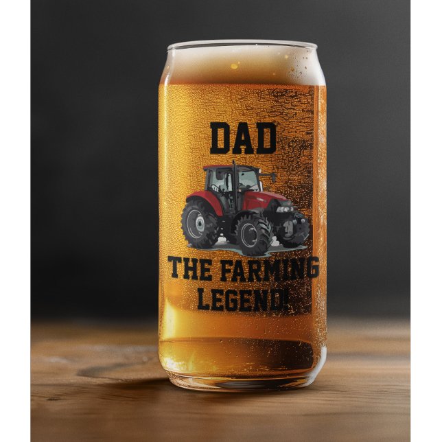 Dad the Farming Legend Red Tractor Funny Equipment Can Glass (Farming Legend Custom Beer Glass For Farmers)