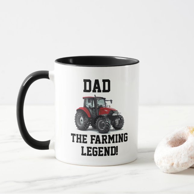 Dad the Farming Legend Red Tractor Funny Equipment Mug (With Donut)