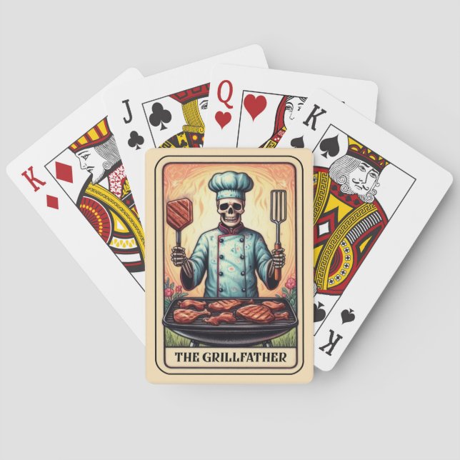 Dad The Grillfather Funny Fathers Day Skeleton Poker Cards (Back)