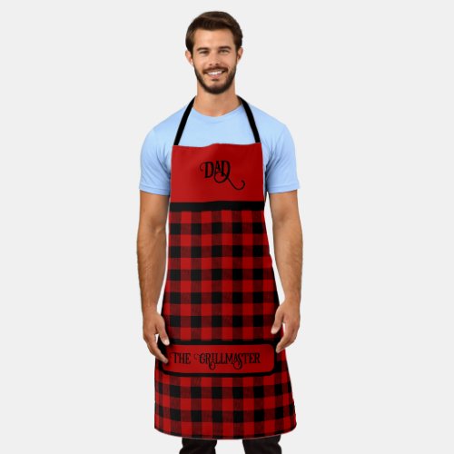 DAD the Grillmaster Red and Black Lumberjack Plaid Apron