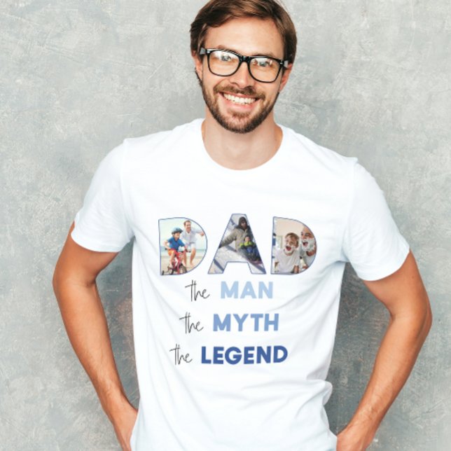 DAD The Man Myth Legend Blue Gradient Photo T-Shirt (Easily personalize this DAD the Man tee with your photos for a unique Father's Day gift)