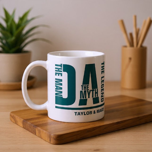 Dad The Man The Myth The Legend Personalized Coffee Mug (Dad The Man The Myth The Legend Personalized Coffee Mug by Ricaso. Ideal for Fathers day, add kids)