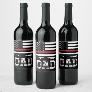 Dad Thin Red Line Firefighter Dad Gifts Wine Label