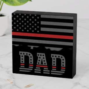 Dad Thin Red Line Firefighter Dad Gifts Wooden Box Sign
