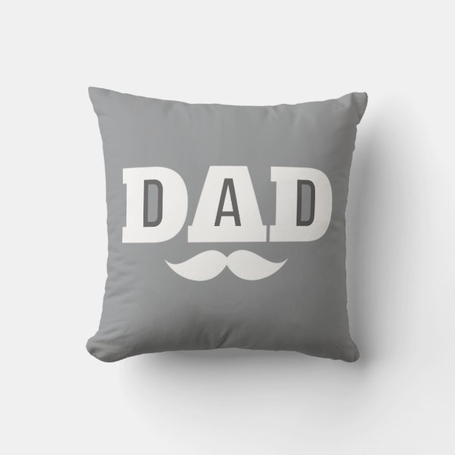 Dad Throw Pillow Mustache Brow Black Grey Orange (Front)