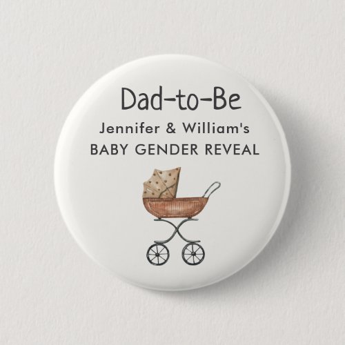 Dad-to-Be Antique Wicker Baby Buggy Gender Reveal Button